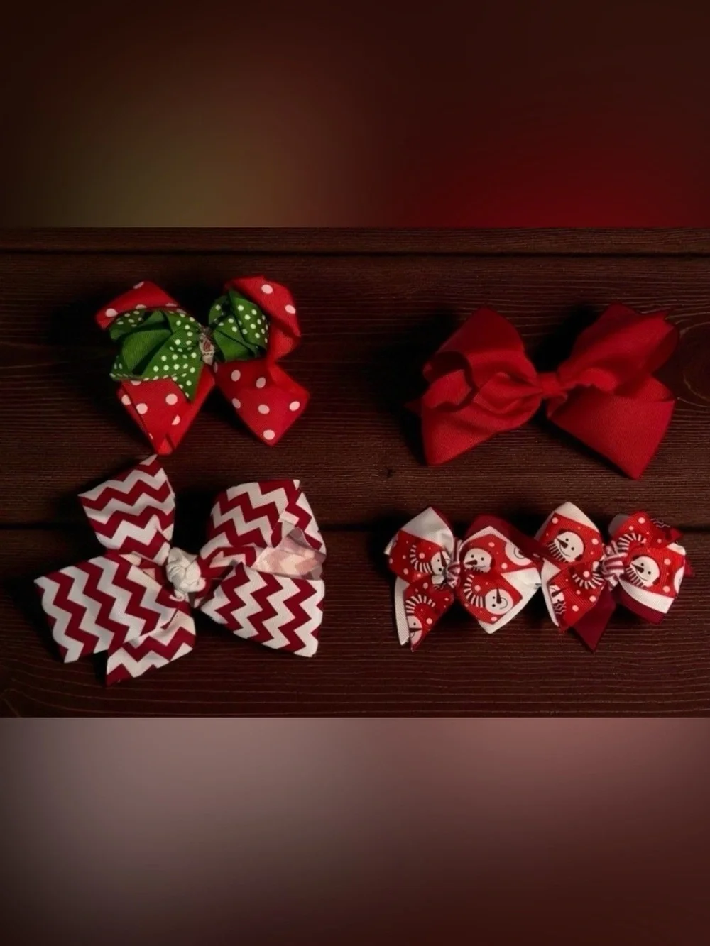 Girls Christmas Hair Bows Handmade Holiday Snowman Santa Claus Red